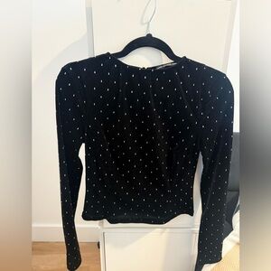 Guess Black Velvet Studded Long Sleeve Top (Size S)